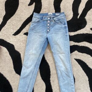 Kensie Ultimate High Rise Button-fly Stretch  Raw Hem Skinny Jeans Size 28